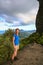 Caucasian hiker woman on the Top of Mount Manaia, NZ.