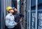 Caucasian Inspectors Inspecting the Containers at the Port