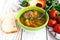 Caucasian lamb or beef Shurpa soup with vegetables