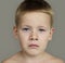 Caucasian Little Boy Frowning Bare Chested