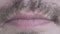 Caucasian Male Lips with Moustache. Extreme Close Up