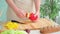 Caucasian man cutting bell pepper