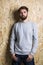 Caucasian man grey sweatshirt