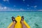 Caucasian man kayaking in sea at Maldives