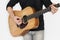 Caucasian Man Playing Guitar Closeup