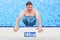 Caucasian man in swimming pool. Sports, aqua fitness. Summertime relax