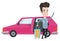 Caucasian man traveling by car vector illustration