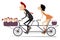 Caucasian man, woman and three babies ride on the tandem bike illustration