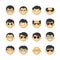 Caucasian men head avatar icon set with eyeglasses and rosy cheeks.