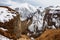 Caucasian Mountain in winter. Cross Pass in Georgia. Gudauri District. Source of Aragvi River. View from Soviet Monument to Russia