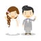Caucasian newlywed couple in cartoon style Vector illustration