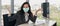 Caucasian office businesswoman feel confident wearing medical mask during working for coronavirus covid 19 protection, working in