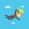 Caucasian parachutist jumping with parachute.