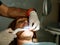 Caucasian Patient Goes To Dentist`s Office For Teeth Whitening