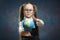 Caucasian Schoolgirl Wear Glasses Turn World Globe