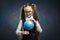 Caucasian Schoolgirl Wear Glasses Turn World Globe