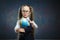 Caucasian Schoolgirl Wear Glasses Turn World Globe