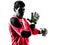 caucasian soccer player goalkeeper man adjusting gloves silhouette