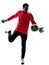 Caucasian soccer player goalkeeper man kicking ball silhouette
