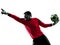 Caucasian soccer player goalkeeper man pointing silhouette