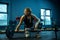 Caucasian teenage girl practicing in weightlifting in gym