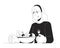 Caucasian woman decreased appetite black and white 2D line cartoon character