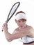 Caucasian woman plays racquetball