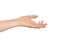 Caucasian woman`s hand. Reaching out for help gesture. Isolated.