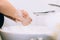 Caucasian woman washing hands and cleaning hands from germs, bacteria and viruses with soap and tap water