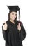 Caucasian woman wearing in a black graduation gown