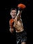 Caucasian young boxer boxing man portrait waist up  black background