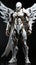 Caucasian young male, tactical suit, archangel, super hero, death angel, powerful wings, fighting full body. AI