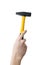 Caucasians man\'s hand holds hammer. Maintenance concept