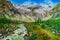 Caucasus mountains landscape, mountain valley and river, oil painting