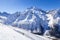 Caucasus Mountains, Panoramic view of the ski slope  on the horizon in winter day. Dombai ski resort, Western Caucasus, Karachai-