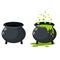 Cauldron and Boiling potion. Black pot, green steam. Set of Element of Halloween