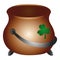 Cauldron for gold. Decorated with a three-leaf clover. Empty. Color vector illustration. Isolated background. Flat style.