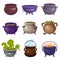 Cauldron icons set, cartoon style