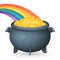 Cauldron leprechaun treasure rainbow gold coins saint patrick day isolated 3d icon design vector illustration