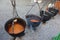 Cauldrons with different cooked dishes