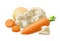 Cauliflower, carrot and potato isolated on white background