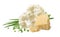 Cauliflower, green spring onions and cheese isolated on white background. Soup ingredients