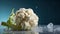 Cauliflower with splashes of water on a blue background