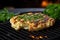 cauliflower steak on a bbq grill with glowing charcoal