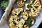 Cauliflower steaks with a cilantro lime chimichurri sauce