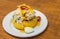 Causa limena chicken dish traditional in Peruvian cuisine at street food market.