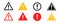 Caution alarm set. Caution warning signs set. Attention vector icon, yellow, red and black fatal error message element. Vector EPS