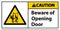 Caution Beware Opening Door Sign On White Background