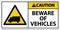 Caution Beware of Vehicles Sign On White Background