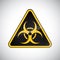 Caution biological hazard sign. Black yellow carbon warning bio hazard sign on white background. Design protection icon, button